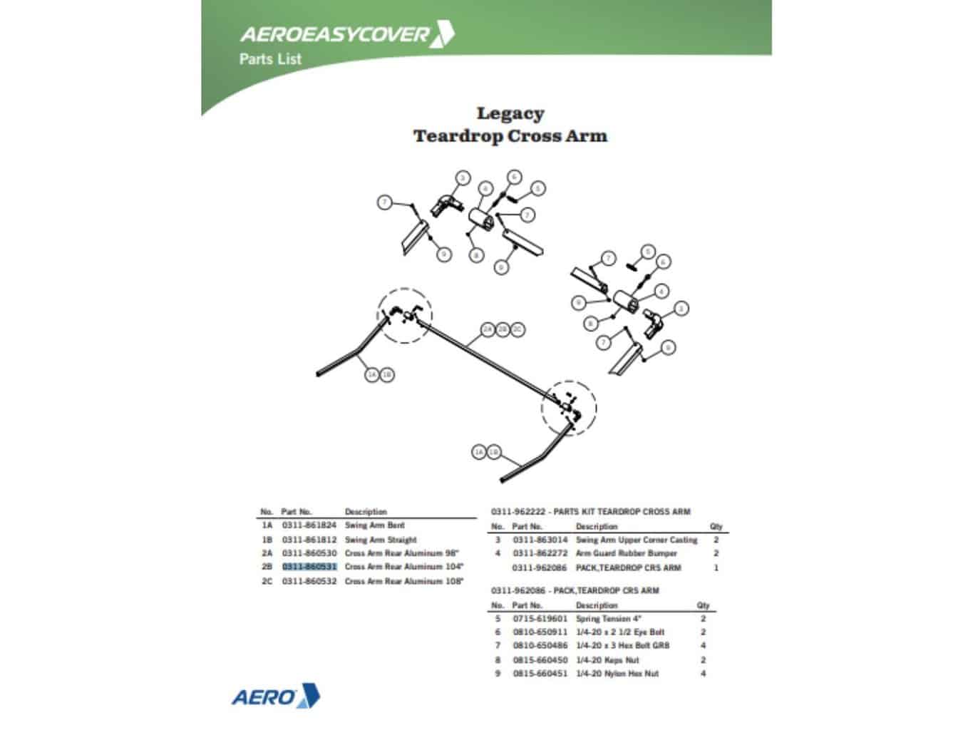 Aero 0311-860531 Easy Cover Aluminum Rear Cross Tube