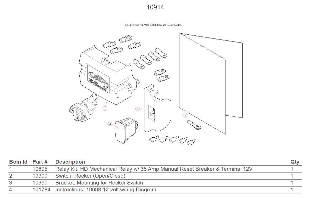 Roll Rite 10698 Reversing Relay Kit with Rocker Switch 35A Manual Reset Breaker