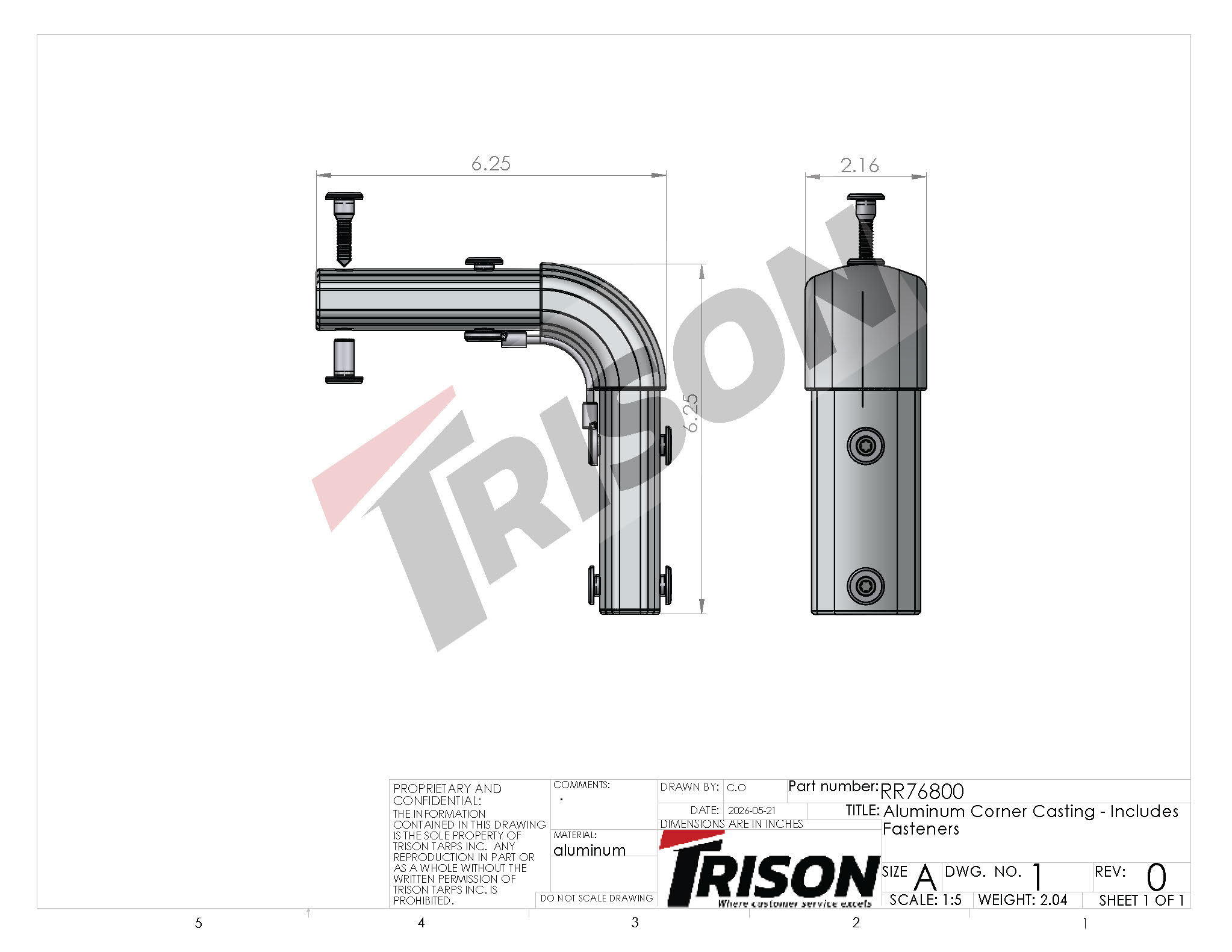 Roll Rite 76800 Aluminum Corner Casting