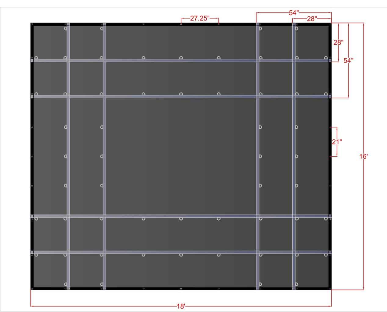 16' X 18' AA Steel Tarp diagram with dimensions