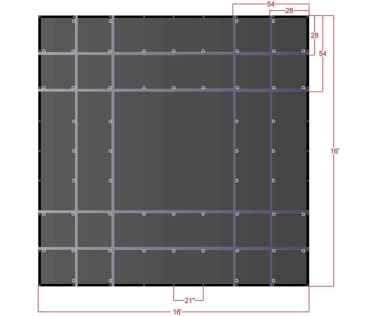 16' x 16' AA Steel Tarp diagram with dimensions
