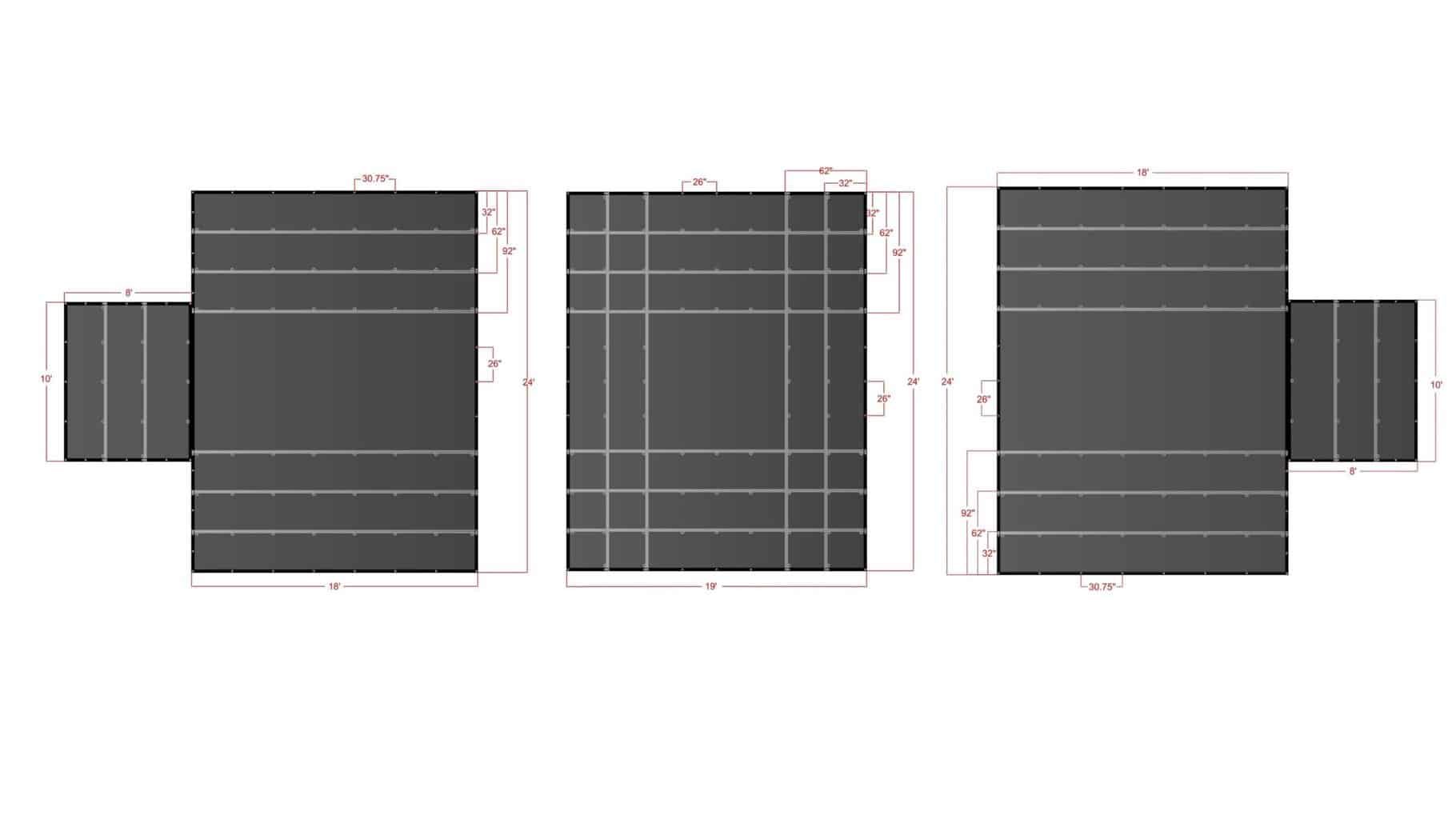 3 Pc. Lumber Tarp diagram with dimensions