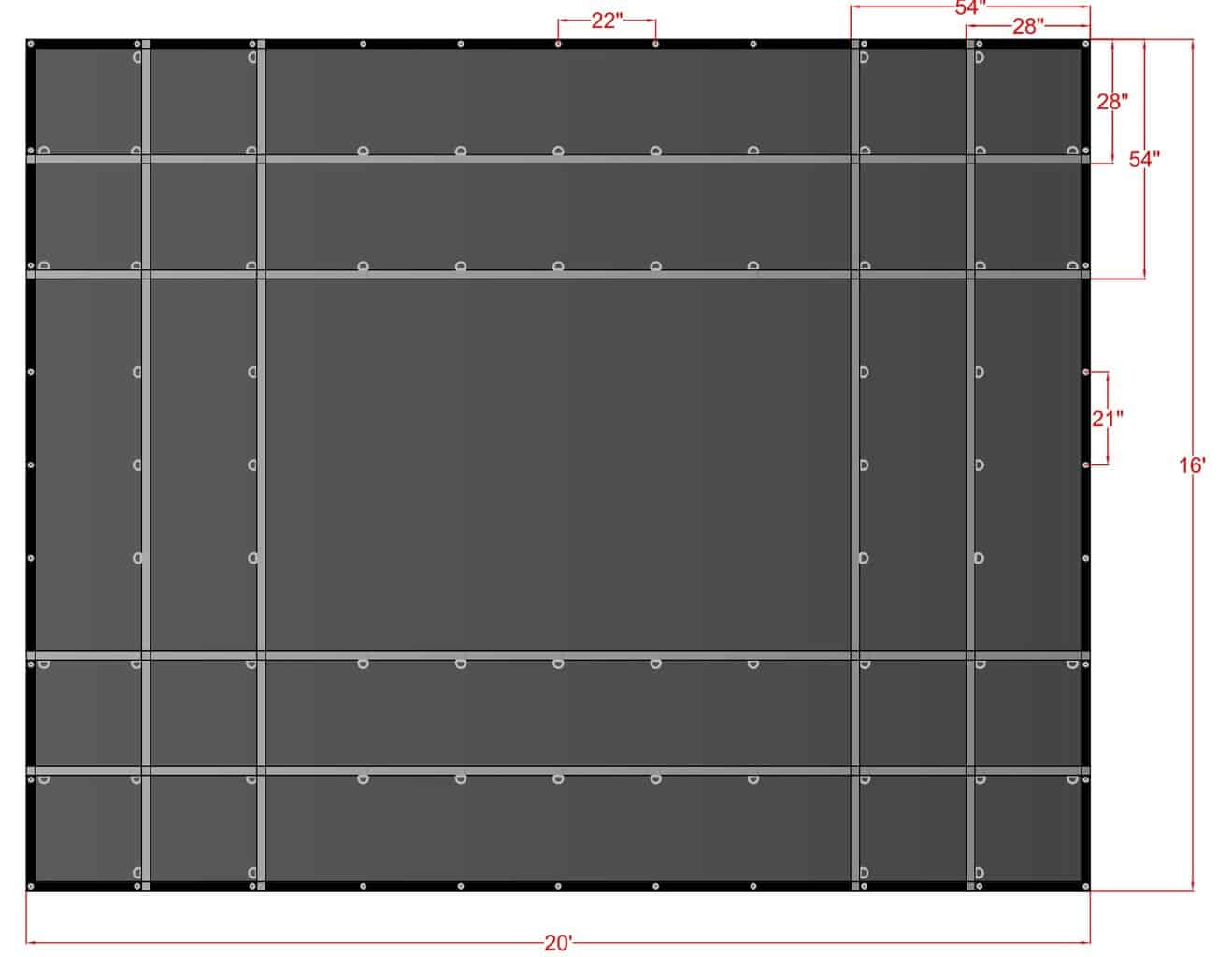 16' x 20' Steel Tarps diagram with dimensions