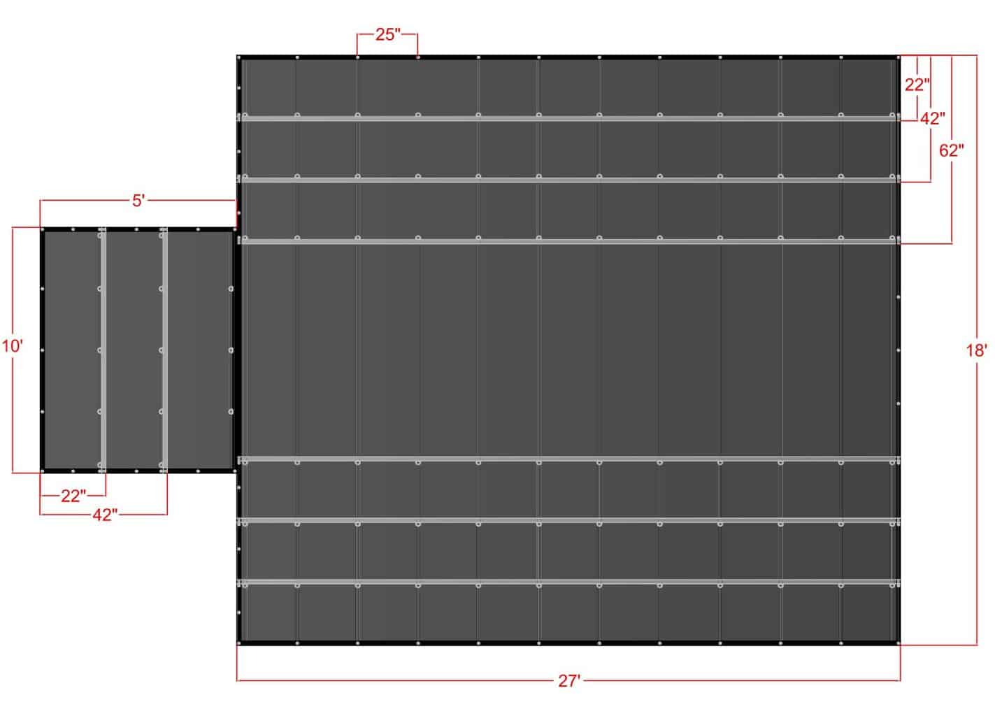 18' x 27' Lumber Tarps with flap diagram with dimensions