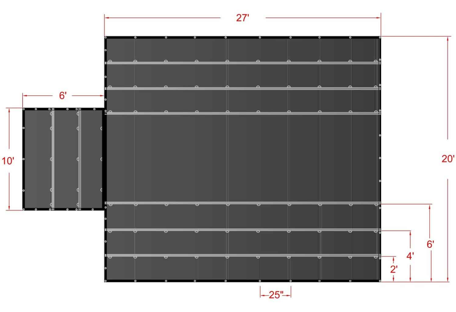 20' x 27' Steel Tarps with flap diagram with dimensions