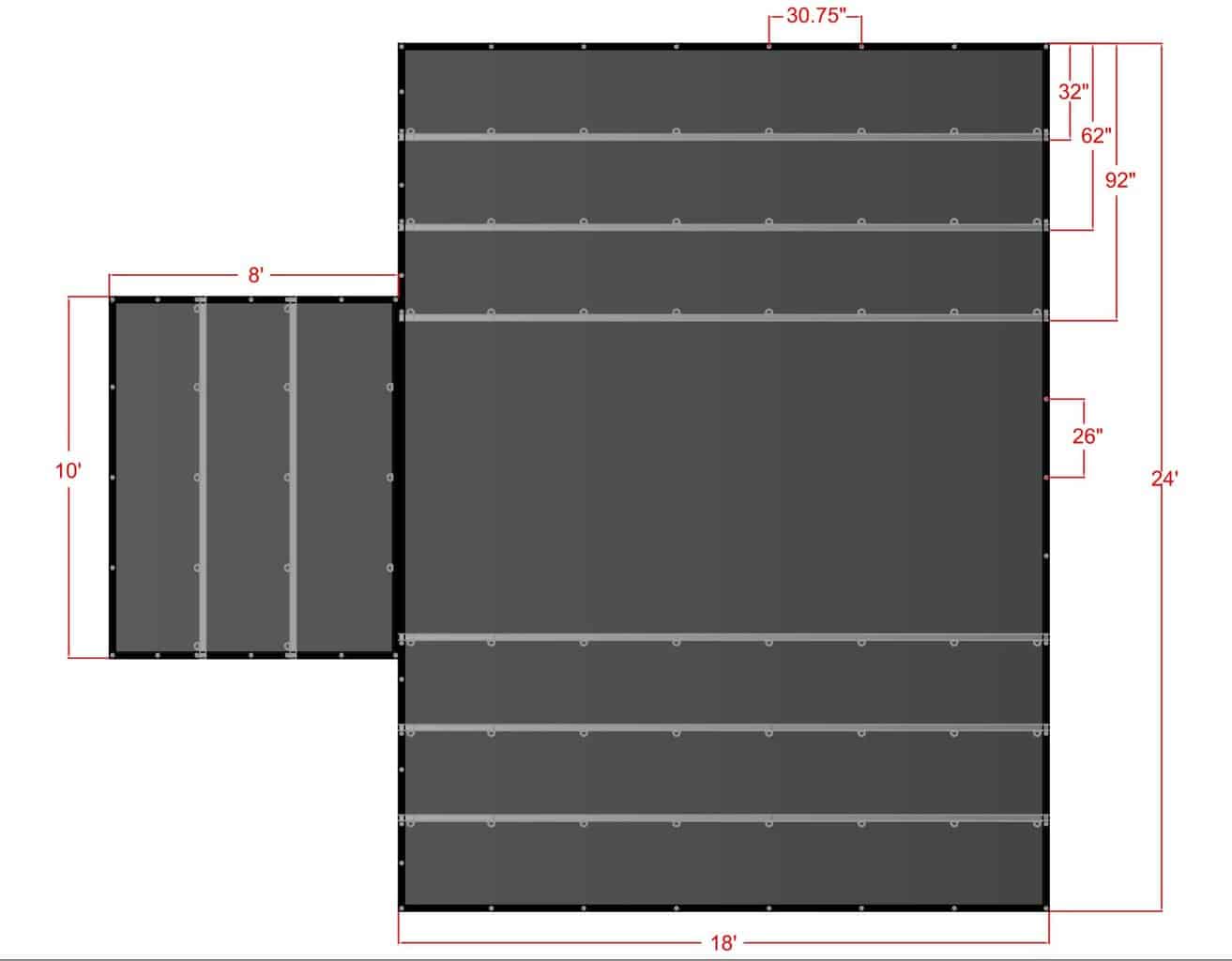 24' X 18' with flap Lumber Tarp diagram with dimensions