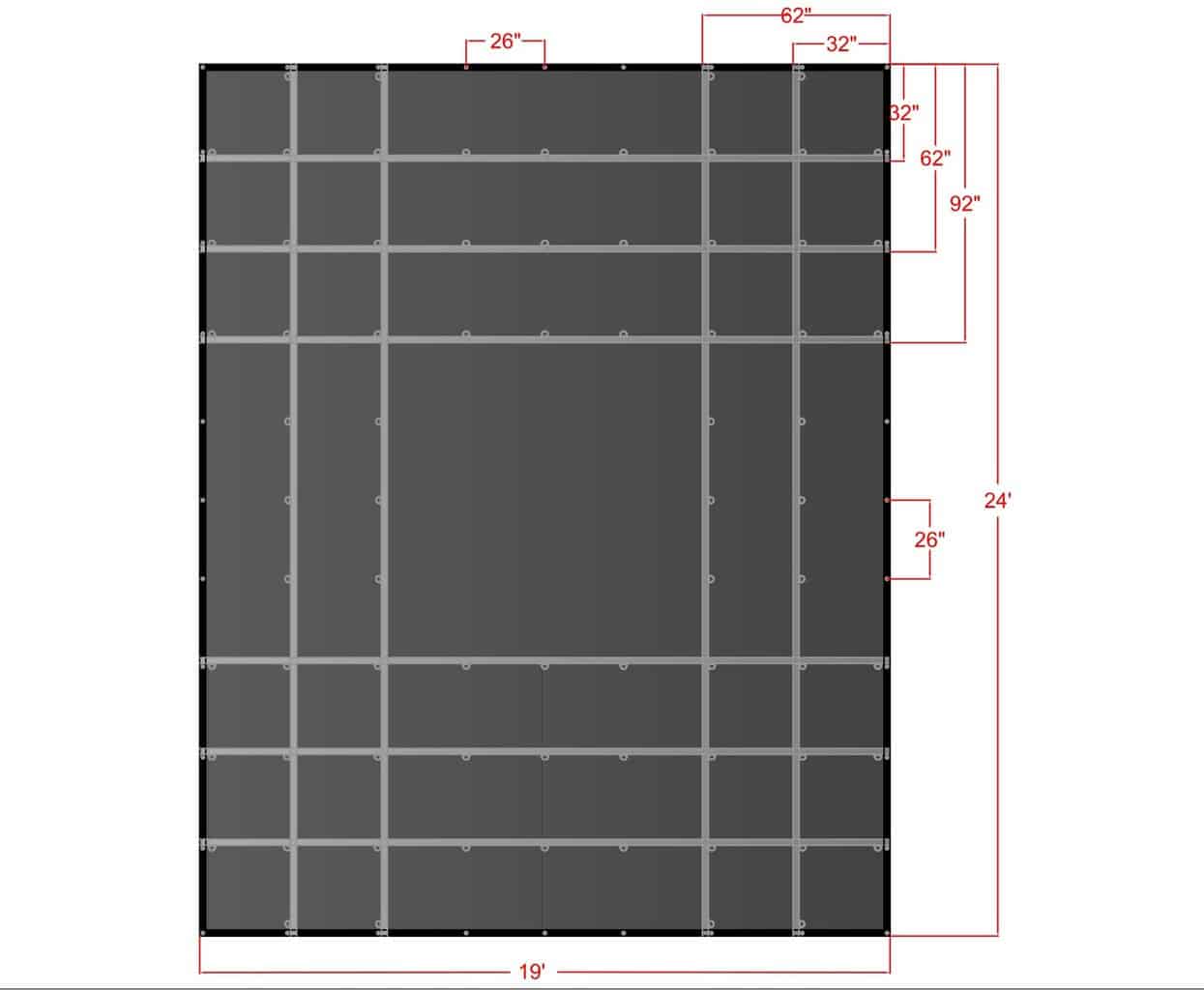 24' X 19' AA Steel Tarp diagram with dimensions
