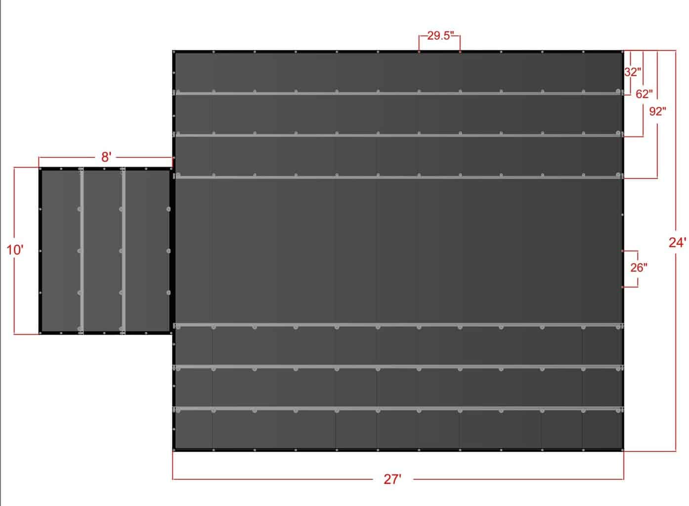 24' X 27' with flap Lumber Tarp diagram with dimensions