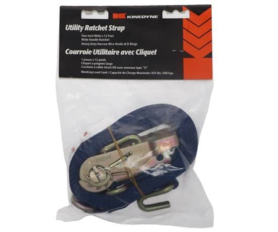 Kinedyne 1" by 12' Heavy-Duty Ratchet Utility Strap with Wire Hook & D-Ring