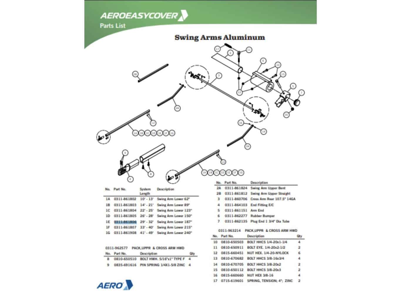 Aero 0311-861806 Easy Cover Lower Swing Arm