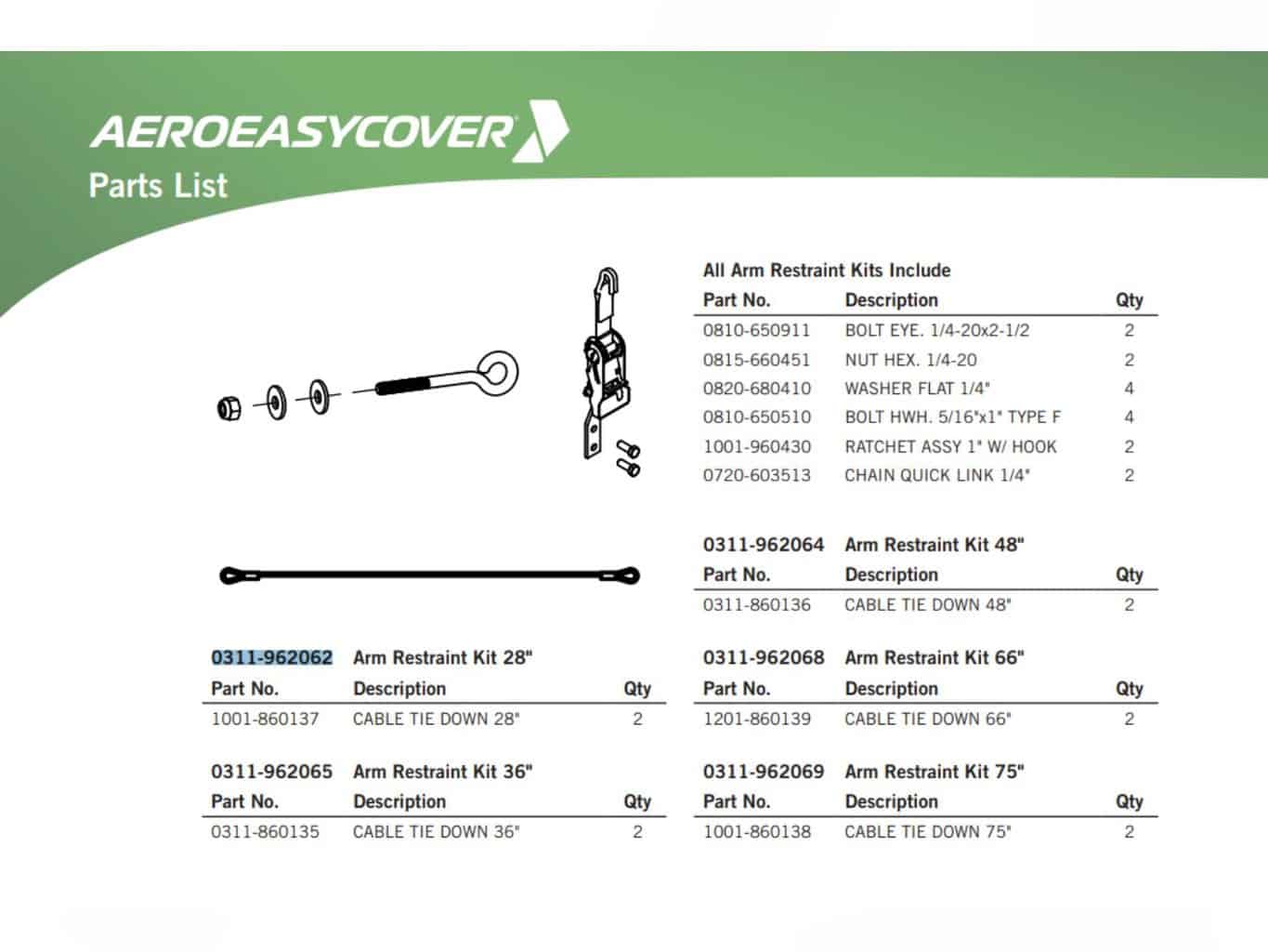 Aero 0311-962062 Easy Cover Arm Restraint Kit