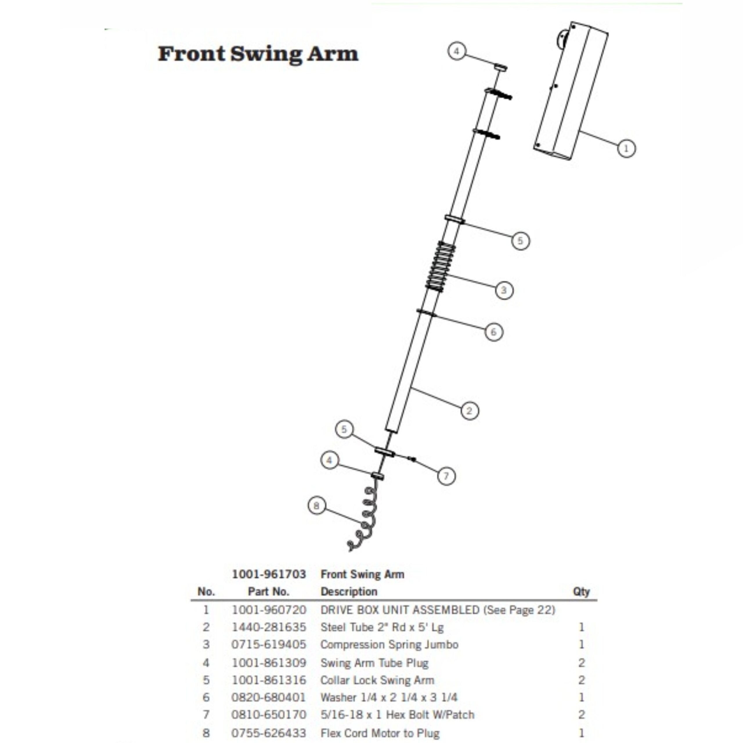 Aero Sidekick 2, 1001-961703 Front Swing Arm Assembly