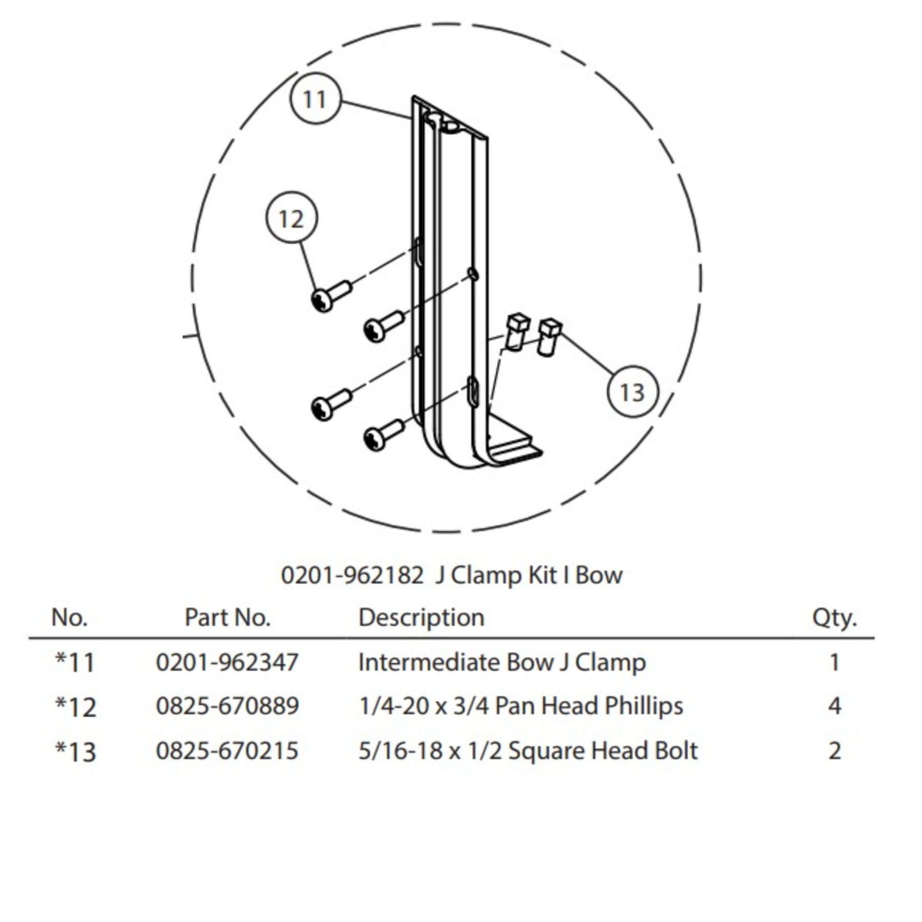 Aero 0201-962182 J Clamp Kit I Bow for Conestoga System
