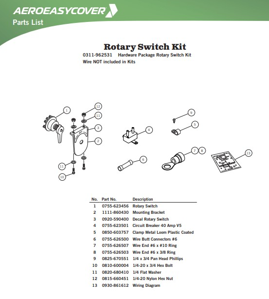Aero 0311-962531 Rotary Switch Kit